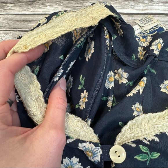 Vinita Women's Floral Button Front Dress VTG Vintage M Med Medium Blue Collared - Picture 4 of 15